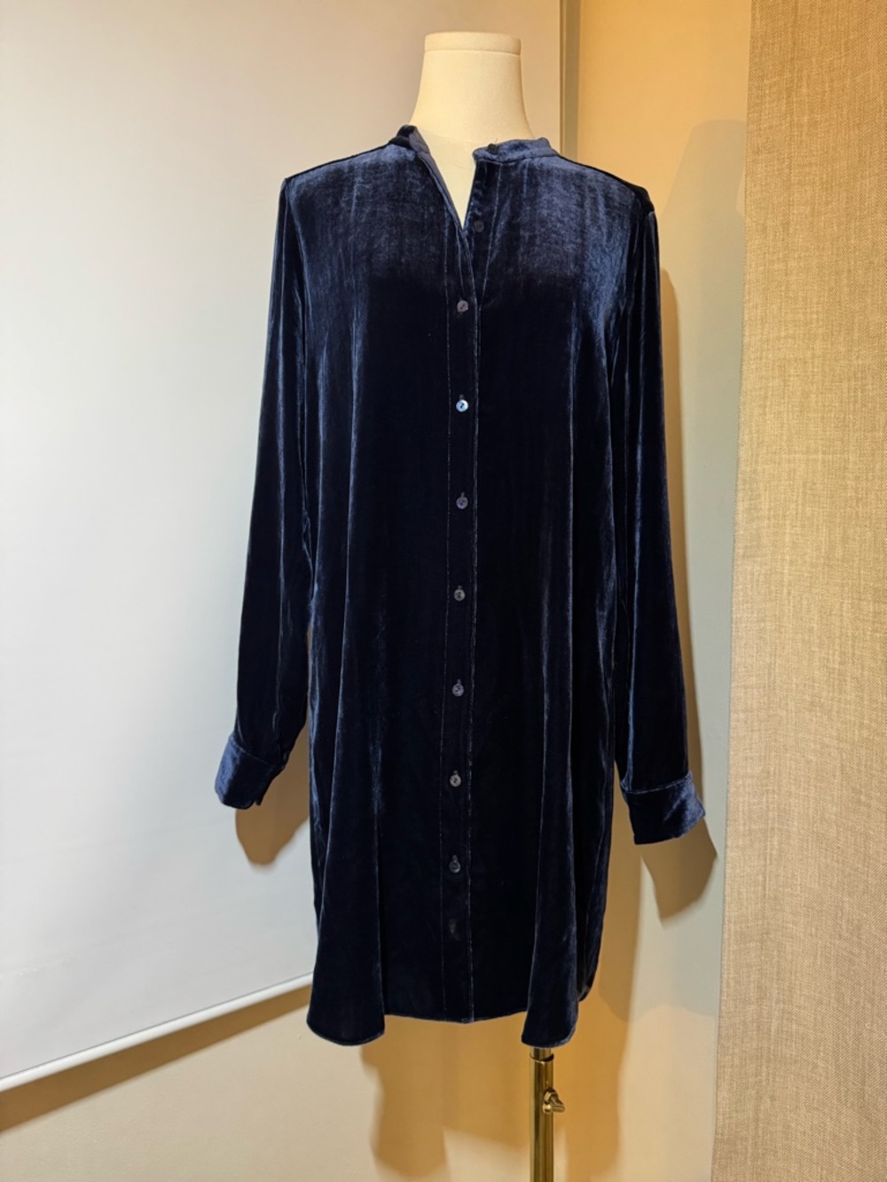 Eileen Fisher Blue Velvet Tunic/Shirt/ mini dress Size S rayon/silk